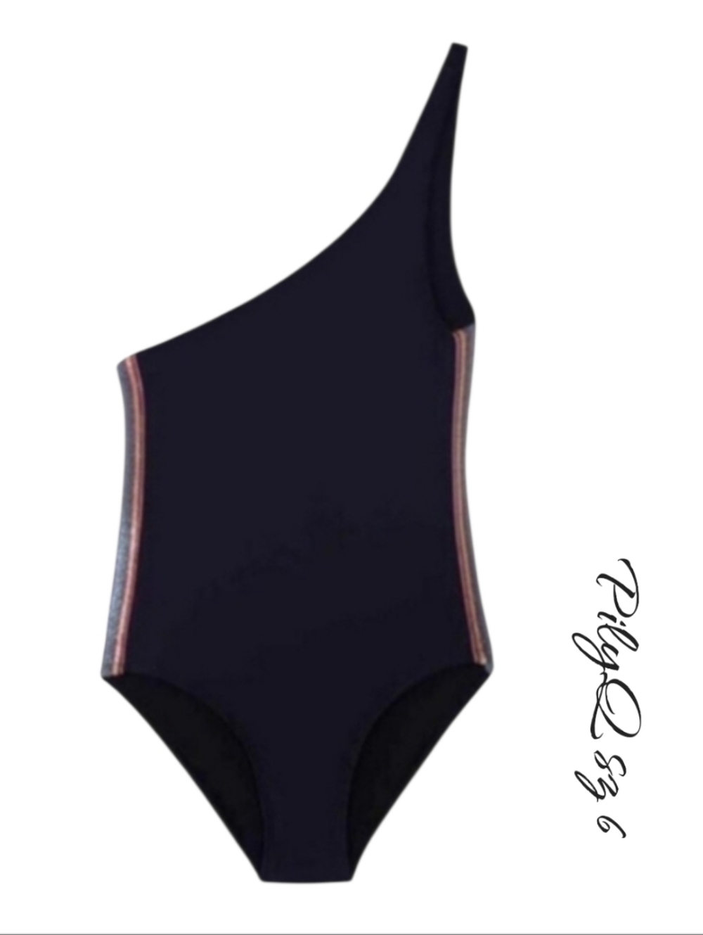 PilyQ Girl Rainbow Elastic One Shoulder One-Piece Swimsuit Black Size 6